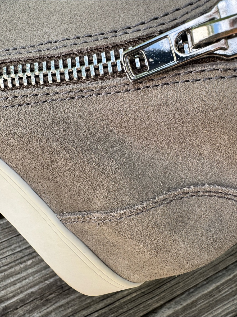 Steve Madden Taupe Suede Wedge Booties with Side Zippers - Picture 3 of 16